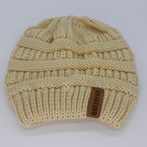 Queenfur Ponytail Hat Beige Beanie Large